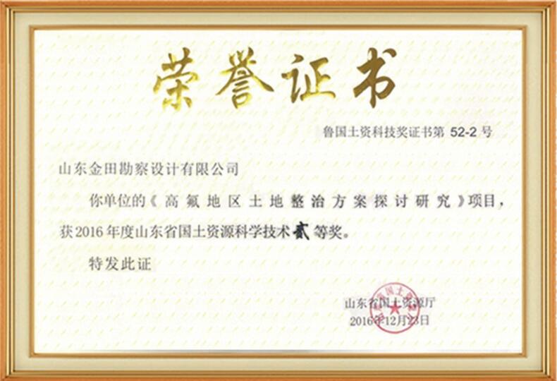 山東省國土資源科學技術(shù)二等獎